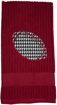 Houndstooth Football Applique Crimson Dish Towel