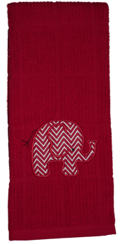Crimson/White Thin Chevron Elephant Applique Dish Towel